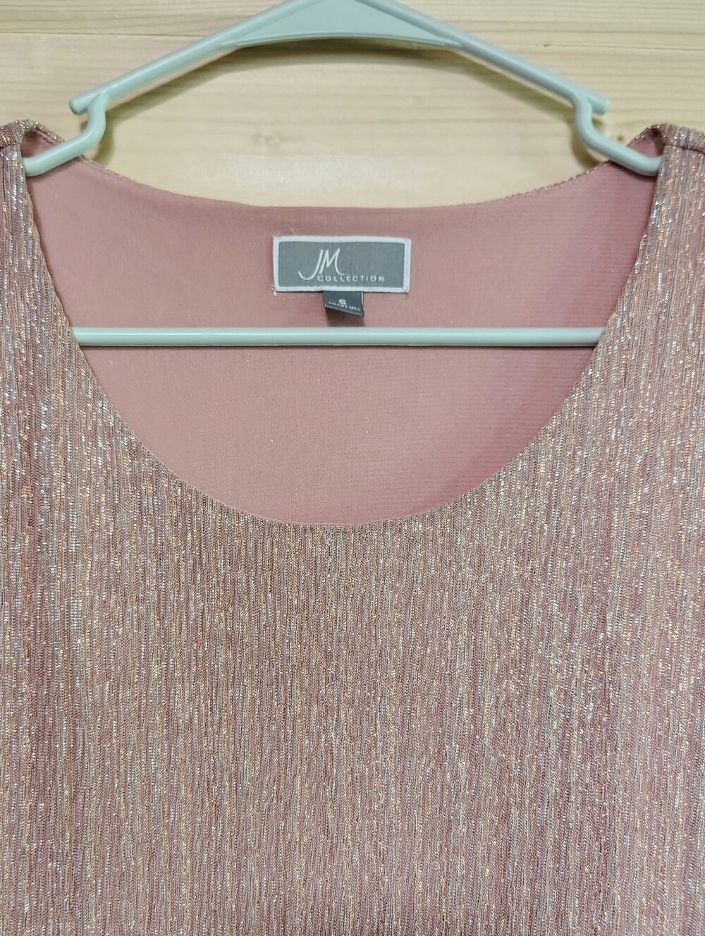 JM Collection Metallic Blush Pink Shimmer Top S Long Sleeve Delicate Feminine - Picture 4 of 7
